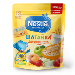 Каша молочная Шагайка 5 злаков яблоко, земляника, персик (с 12 мес.) Nestle 200 г